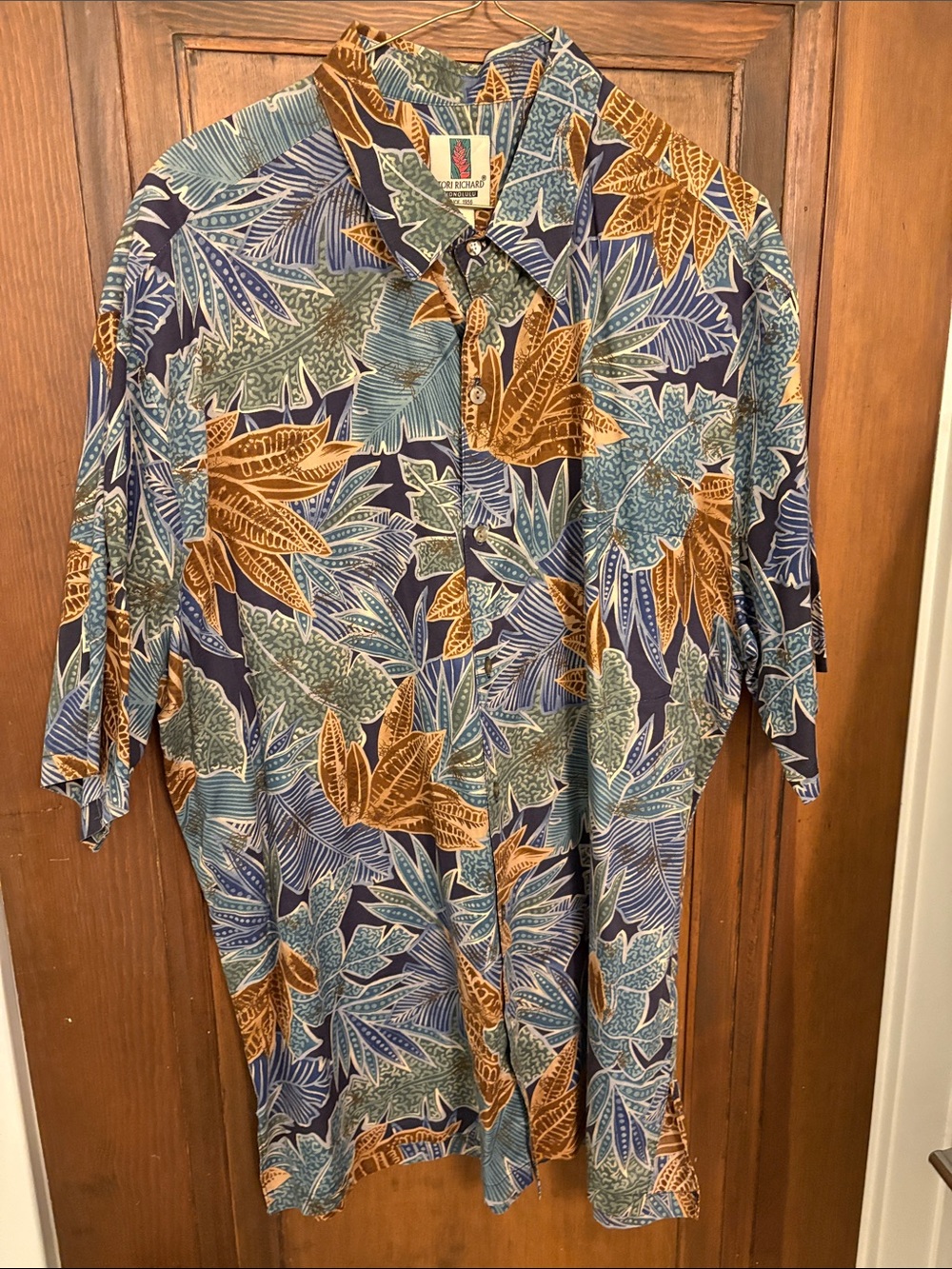 Tori Richard Men’s Tropical Print Button-Up Shirt - Blue/Brown